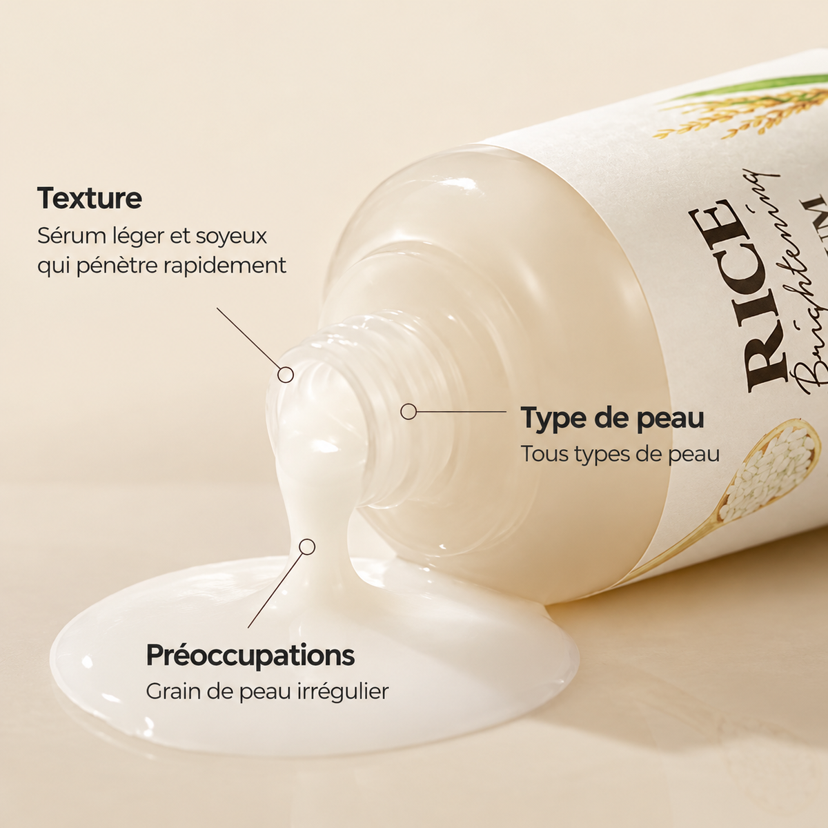 SKINFOOD – Rice Brightening Serum – Sérum éclat au riz, hydratant et affinant les pores – 55 ml