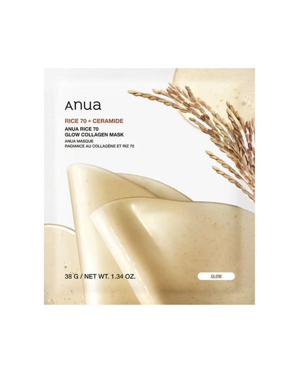 Anua Rice 70 Collagen Glow Mask – Masques collagène et riz éclat (4pcs)